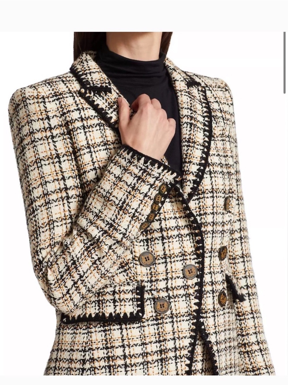 Veronica Beard Ecru and Ochre Plaid Double-Breasted Blazer - Picture 3 of 5